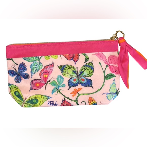 ESTEE LAUDER Butterfly Pink Cosmetic Makeup Bag by R. Toledo NWOT - Picture 4 of 4